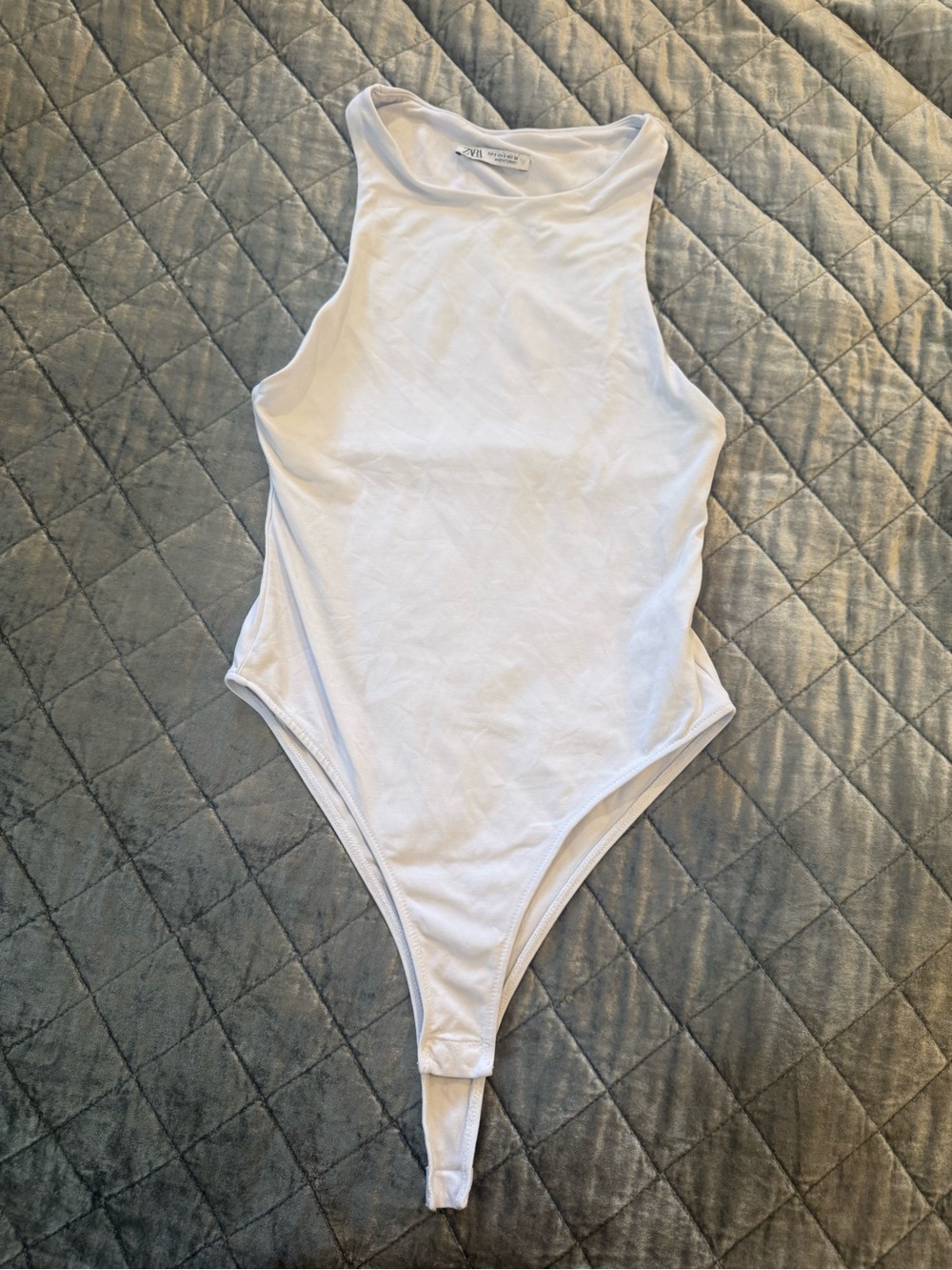 Zara White High-Neck Ribbed Bodysuit
